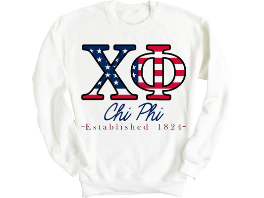 Chi Phi American Flag Letters Fraternity Sweatshirt _ 1160g