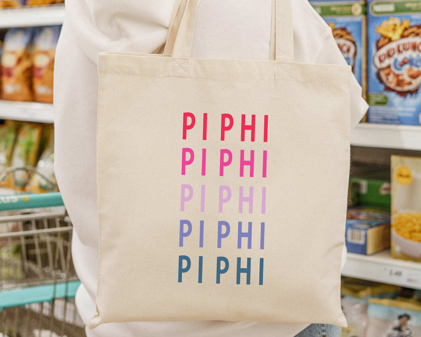 Pi Beta Phi Bright and Stacked Sorority Tote Bag _ 34405g