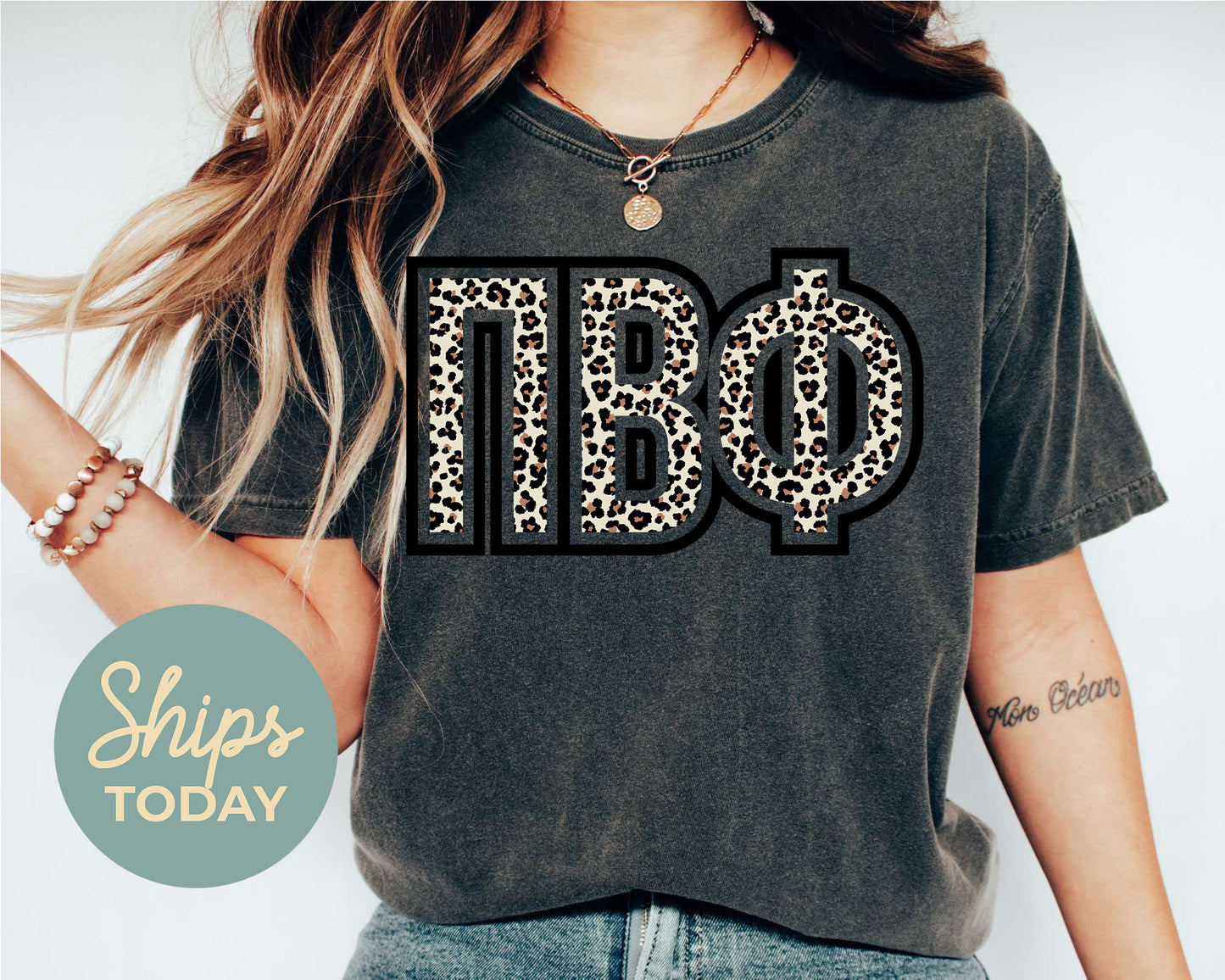 Pi Beta Phi Safari Style Letters Sorority T-shirt _ 30455g