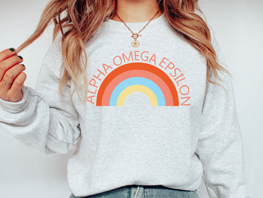Alpha Omega Epsilon Colorful Rainbow Sorority Sweatshirt  _ 3455g