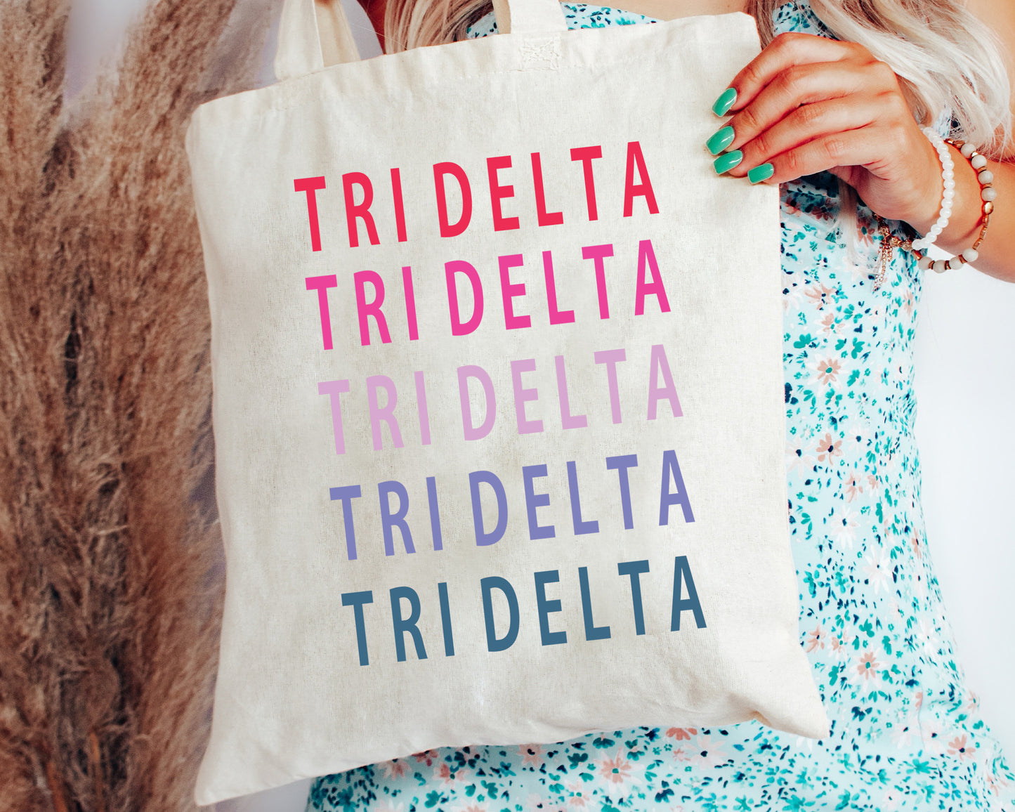 Delta Delta Delta Bright and Stacked Sorority Tote Bag _ 34395g