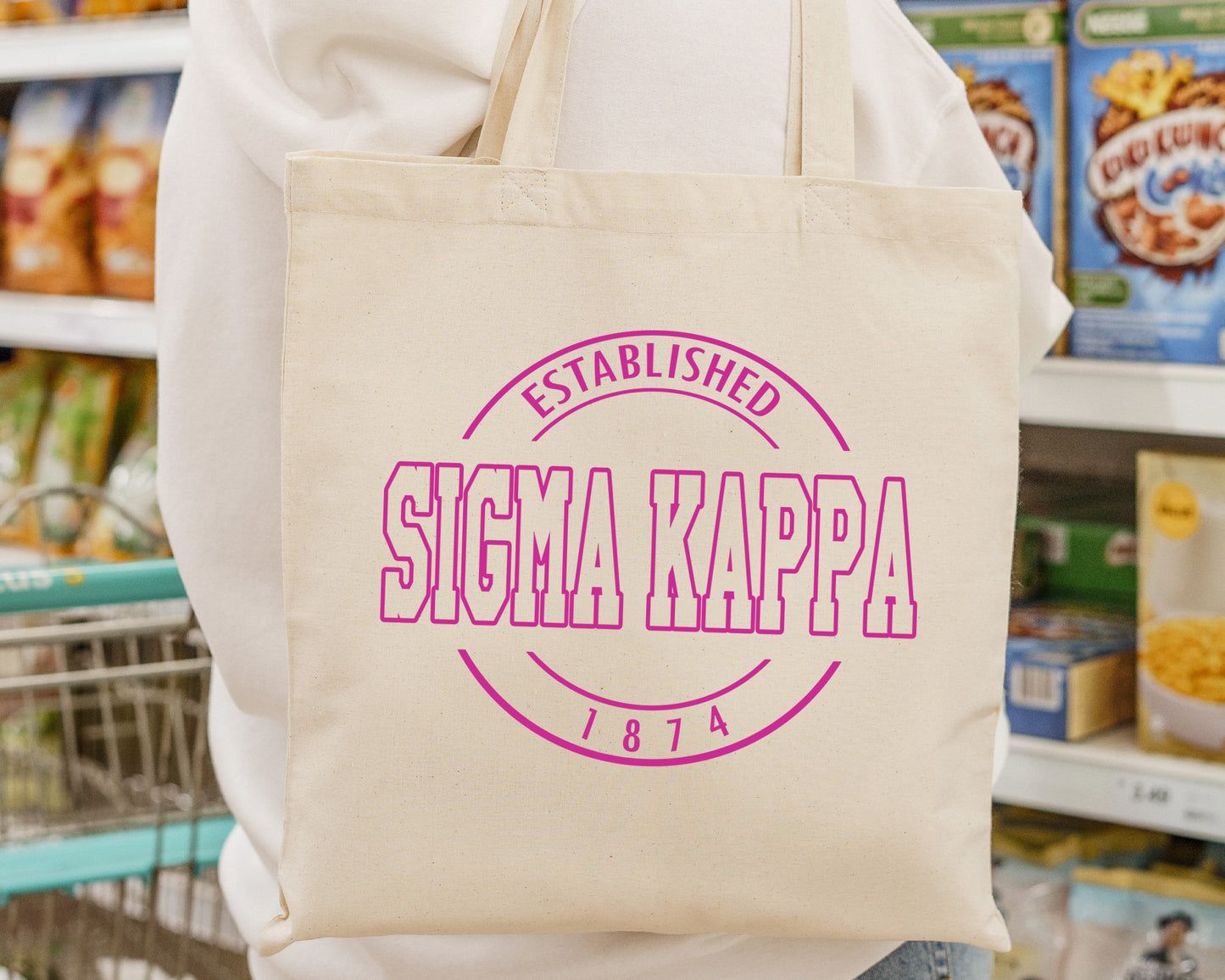 Sigma Kappa Pink Stamp Sorority Tote Bag _ 34459g