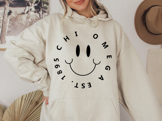 Chi Omega Smiley Face Halo Sorority Hoodie _ 2508g