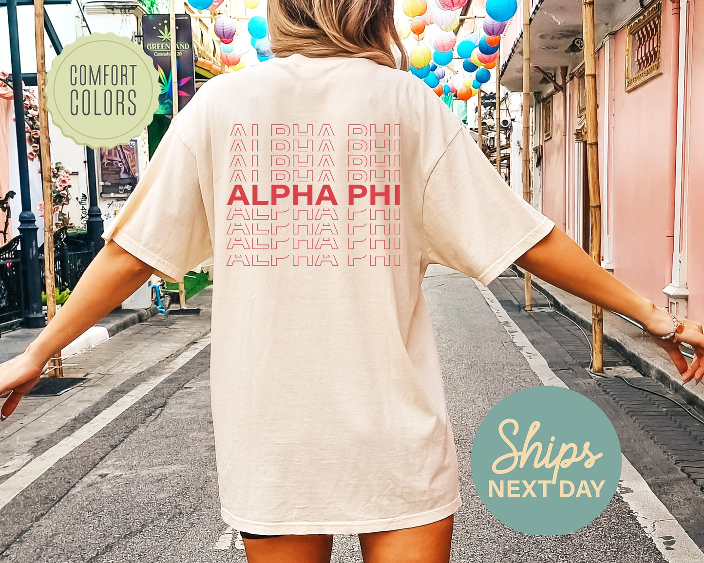 Alpha Phi Repeating Name Comfort Colors Sorority T-shirt _ 33003g