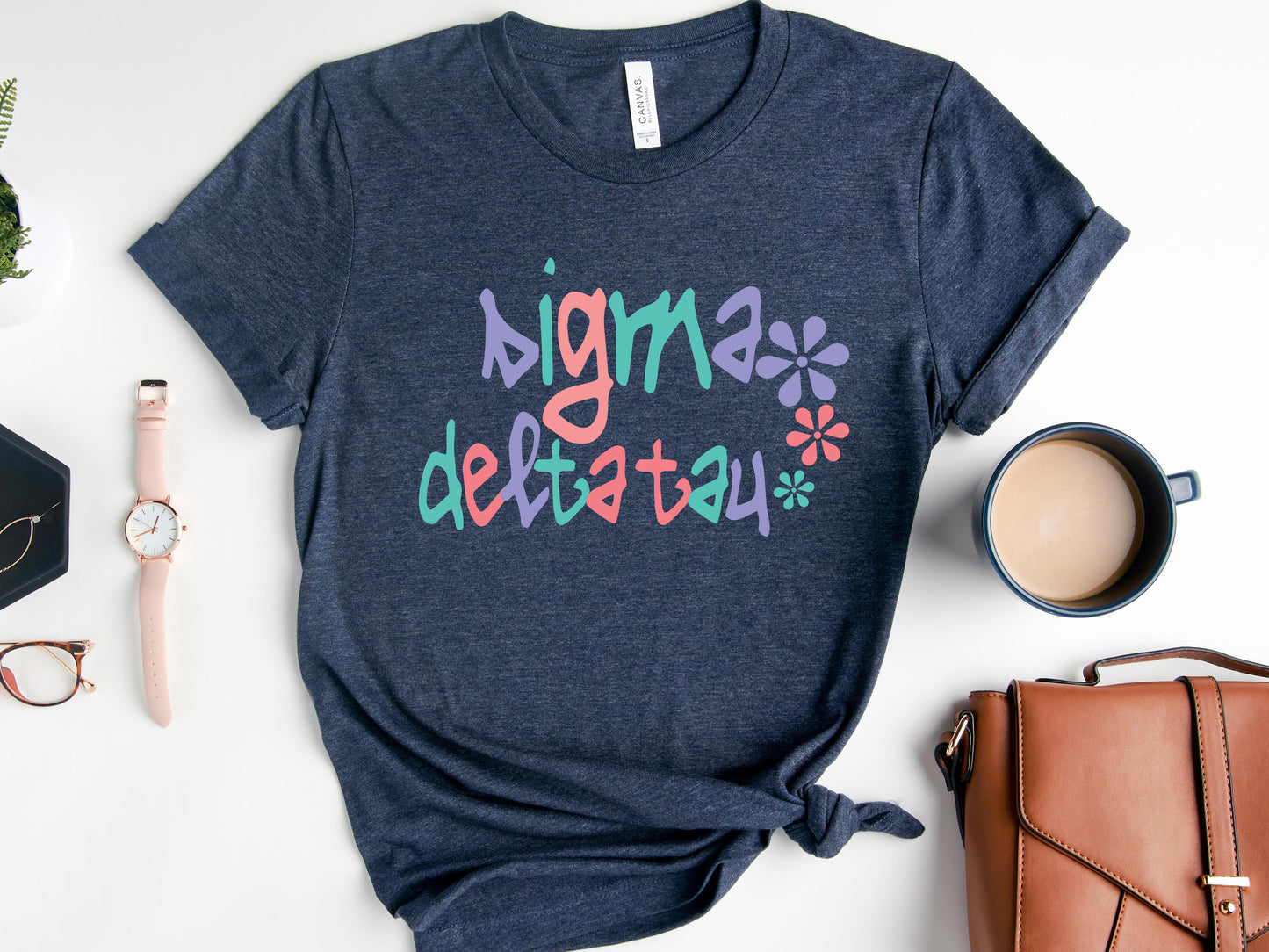 Sigma Delta Tau Colorful Floral Sorority T-shirt _ 2624g