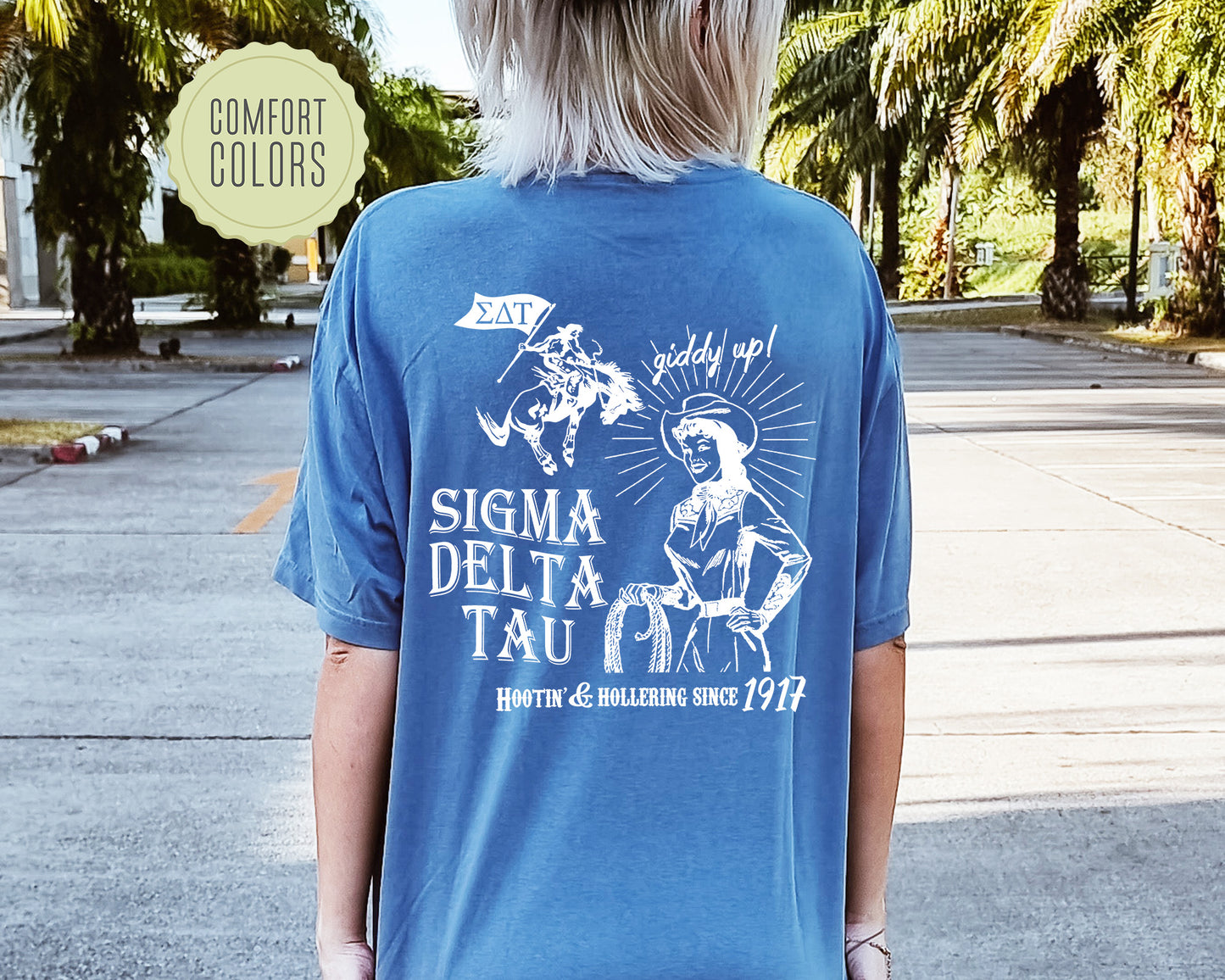 Sigma Delta Tau Howdy Cowgirl Comfort Colors Sorority T-shirt _ 35380g