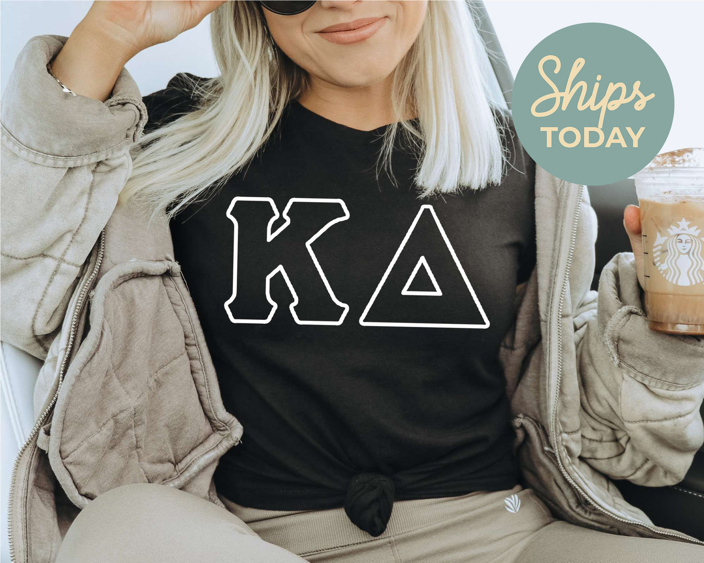 Kappa Delta White Letter Outline Sorority T-shirt _ 30807g