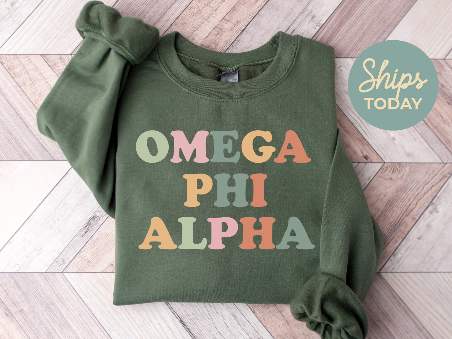 Omega Phi Alpha Bright and Colorful Sorority Sweatshirt _ 3476g
