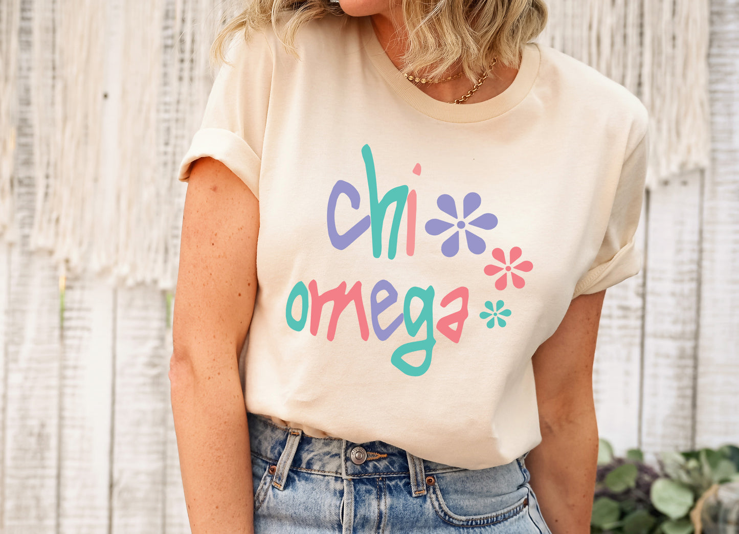 Chi Omega Colorful Floral Sorority T-shirt _ 2612g