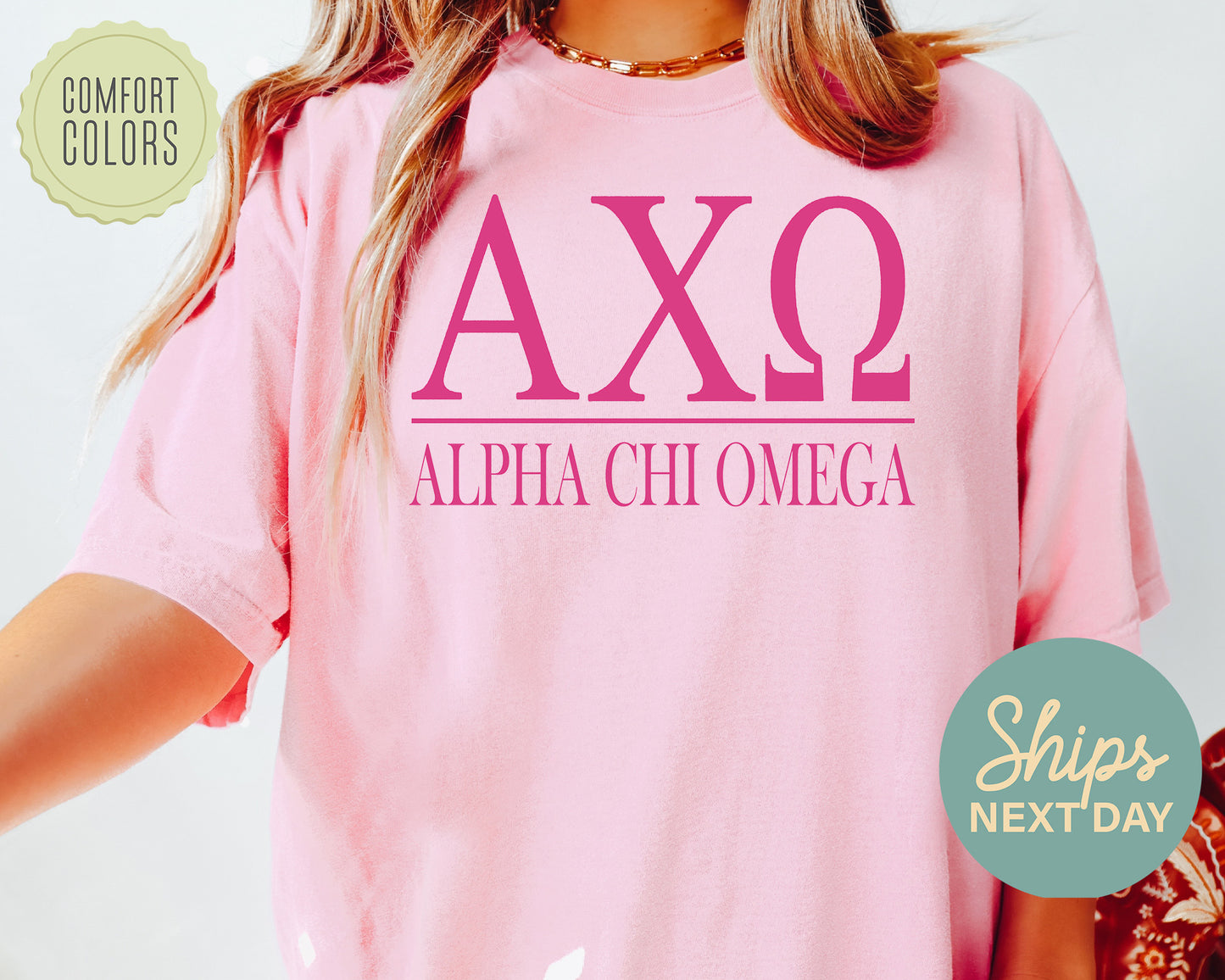 Alpha Chi Omega Loud Letters Comfort Colors Sorority T-shirt _ 466g