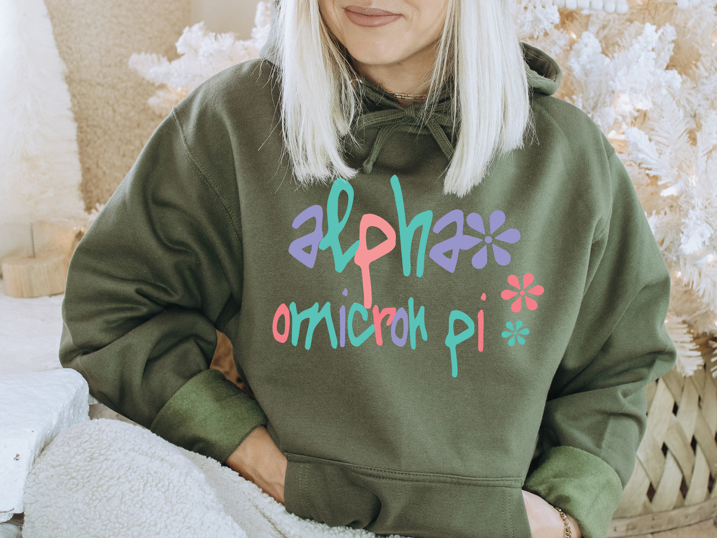 Alpha Omicron Pi Colorful Floral Sorority Hoodie _ 2607g