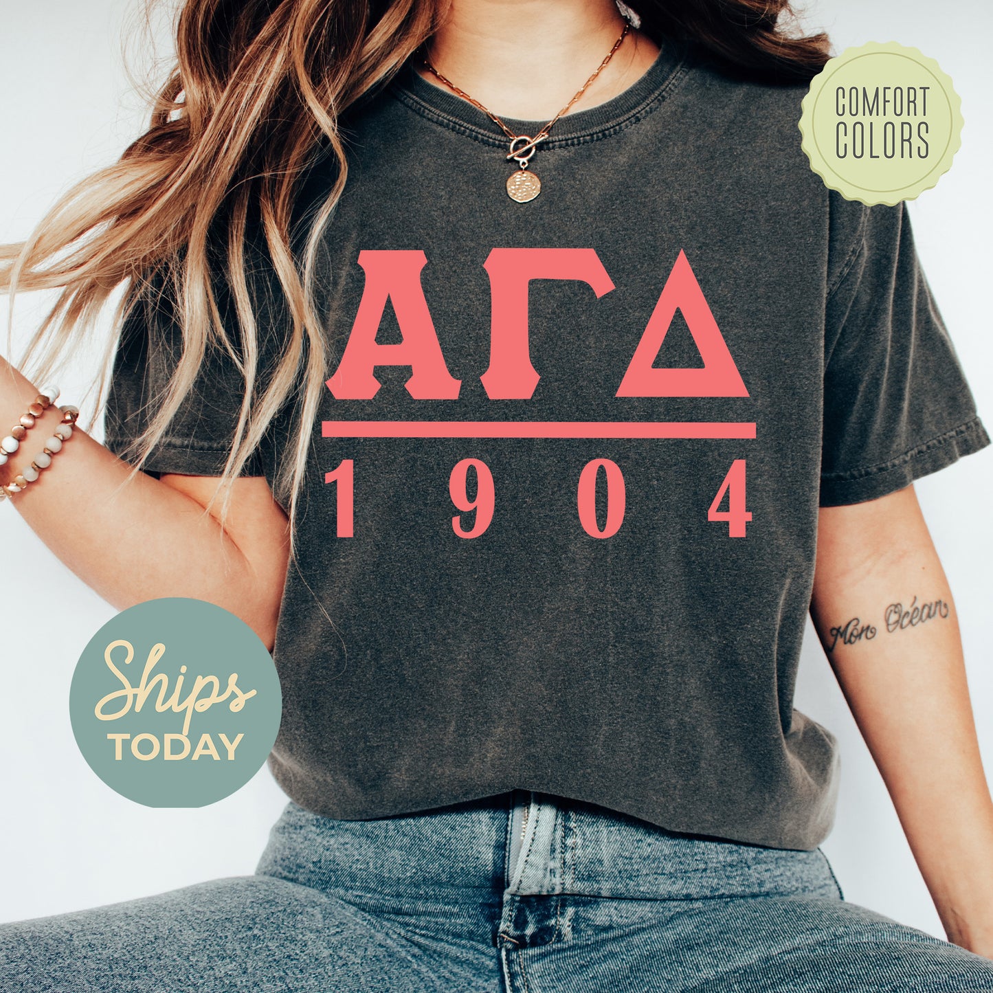 Alpha Gamma Delta Monochromatic Comfort Colors Sorority T-shirt _ 30846g