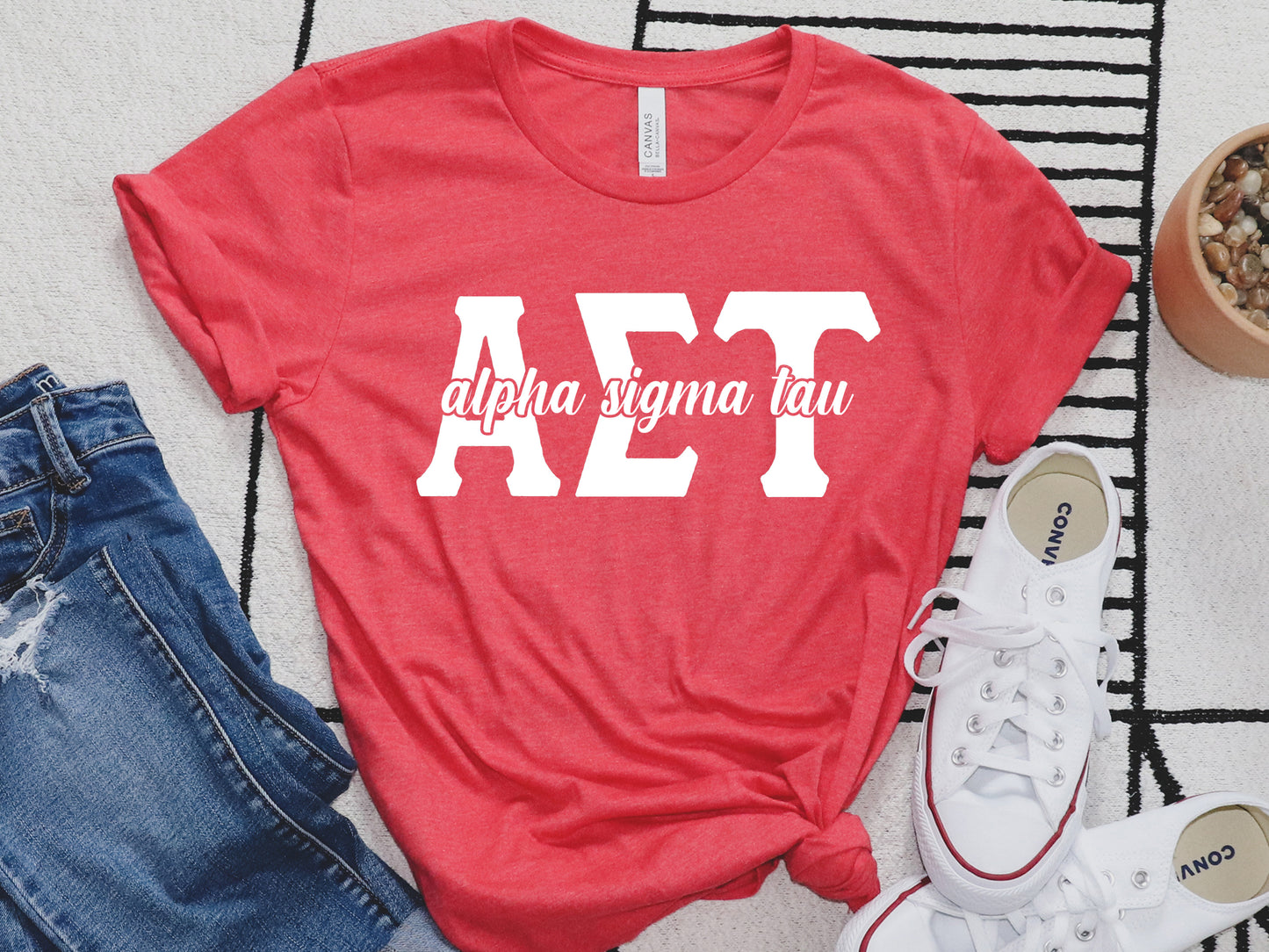 Alpha Sigma Tau Sliced White Letters Sorority T-shirt _ 2245g