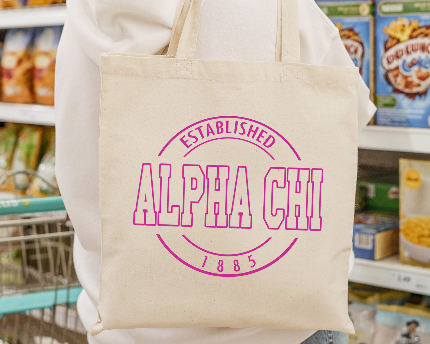 Alpha Chi Omega Pink Stamp Sorority Tote Bag _ 34438g