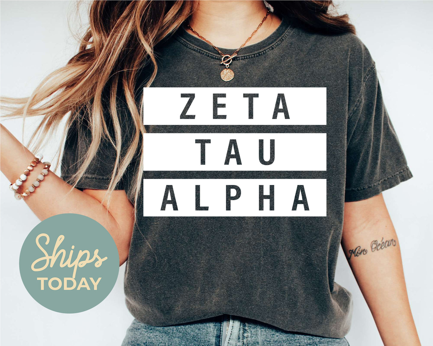 Zeta Tau Alpha Faded White Box Sorority T-shirt _ 3358g