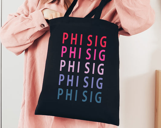Phi Sigma Sigma Bright and Stacked Sorority Tote Bag _ 34404g
