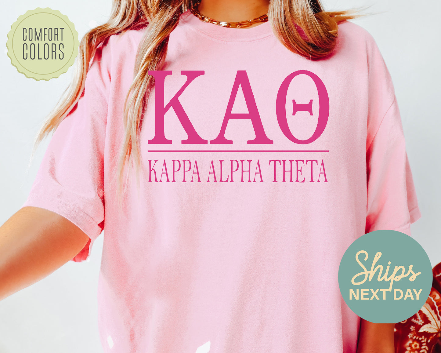 Kappa Alpha Theta Loud Letters Comfort Colors Sorority T-shirt _ 481g