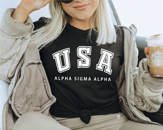 Alpha Sigma Alpha Proud American Sorority T-shirt _ 2297g