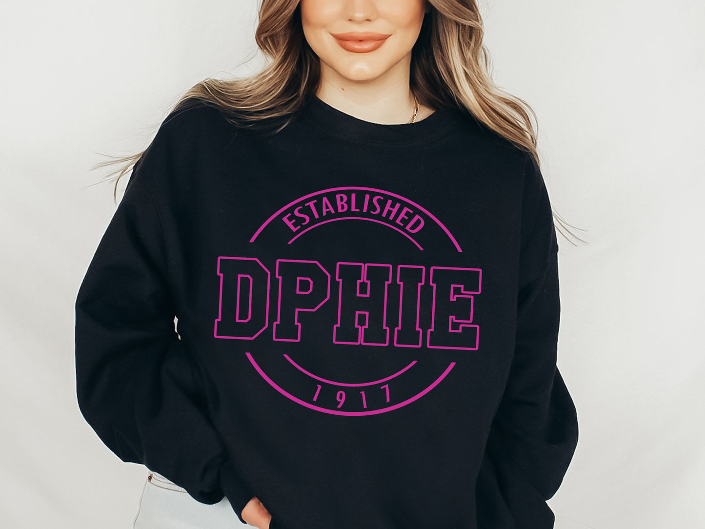 Delta Phi Epsilon Pink Stamp Sorority Sweatshirt _ 63g