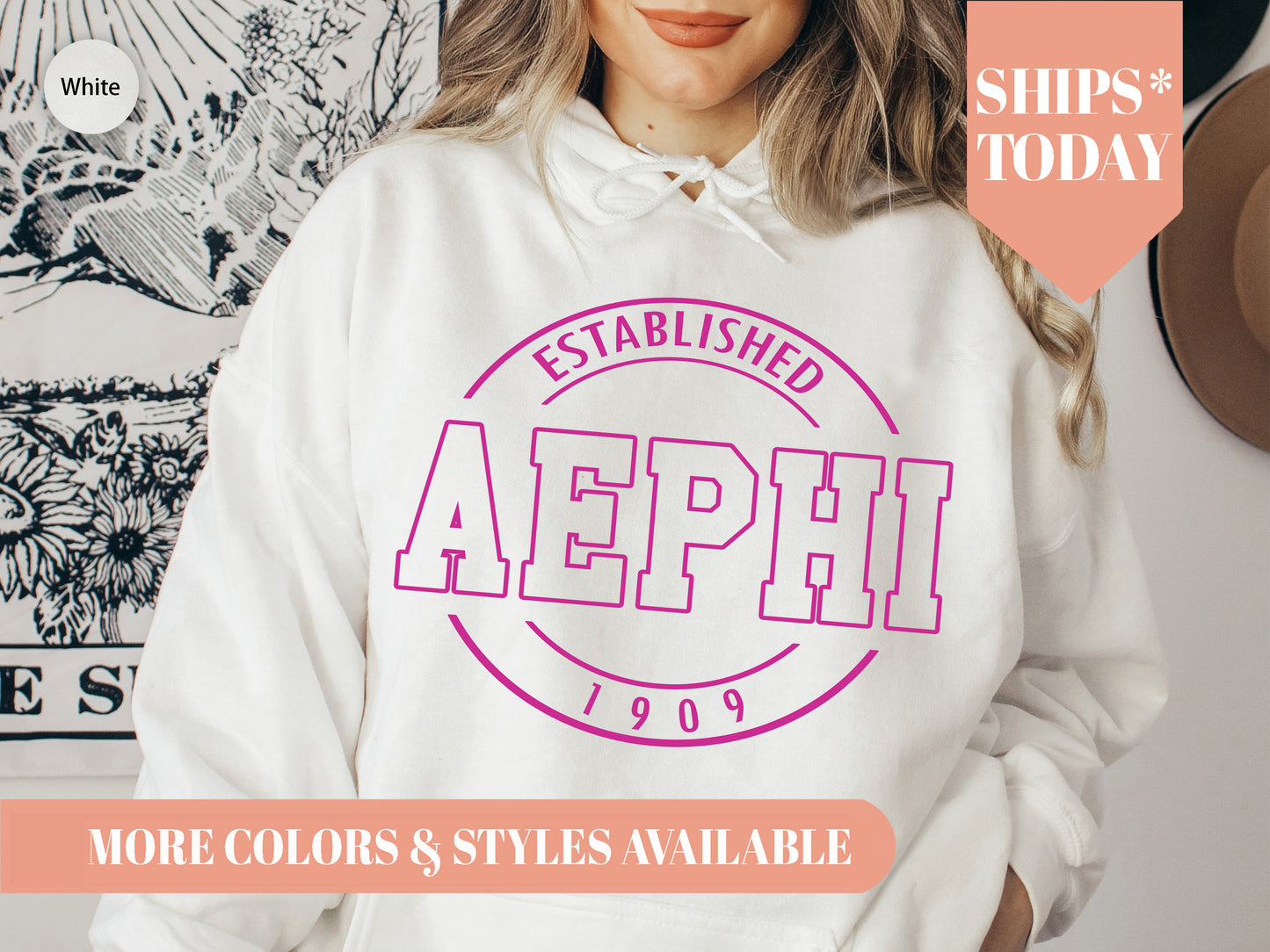 Alpha Epsilon Phi Pink Stamp Sorority Hoodie _ 53g