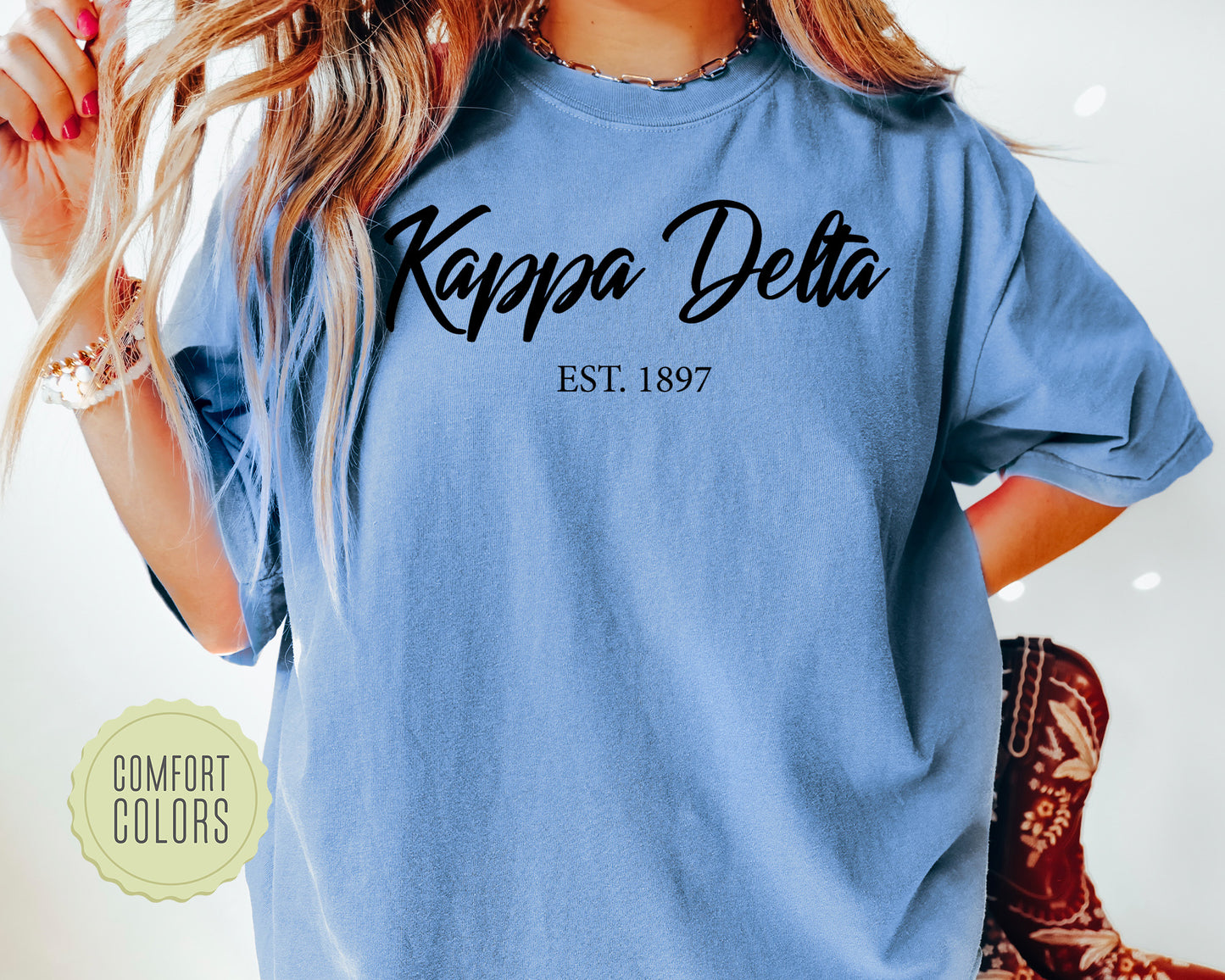 Kappa Delta Black Flowy Comfort Colors Sorority T-shirt _ 93g