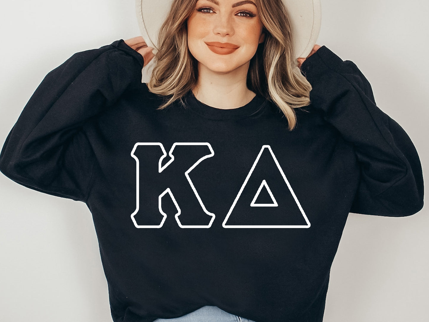 Kappa Delta White Letter Outline Sorority Sweatshirt _ 30807g