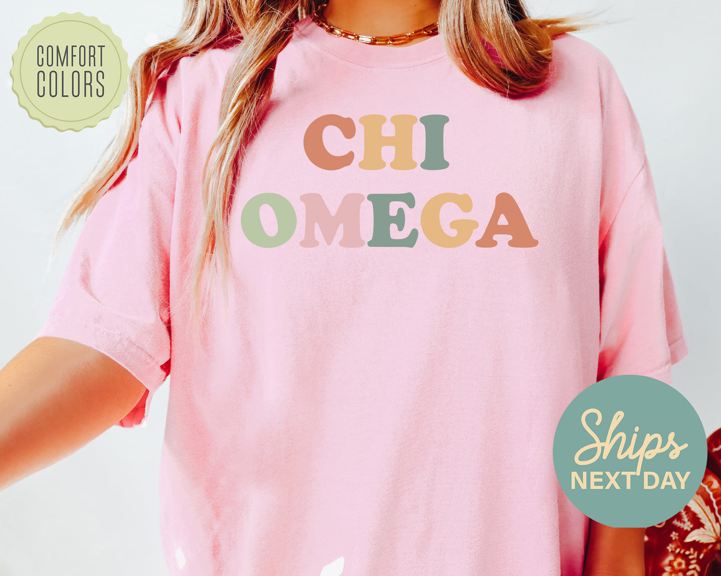 Chi Omega Bright and Proud Comfort Colors Sorority T-shirt _ 423g