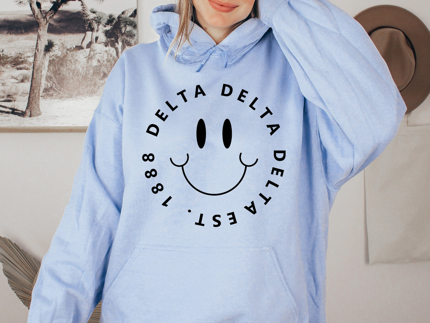Delta Delta Delta Smiley Face Halo Sorority Hoodie _ 2509g