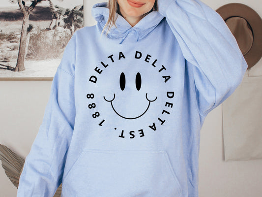 Delta Delta Delta Smiley Face Halo Sorority Hoodie _ 2509g