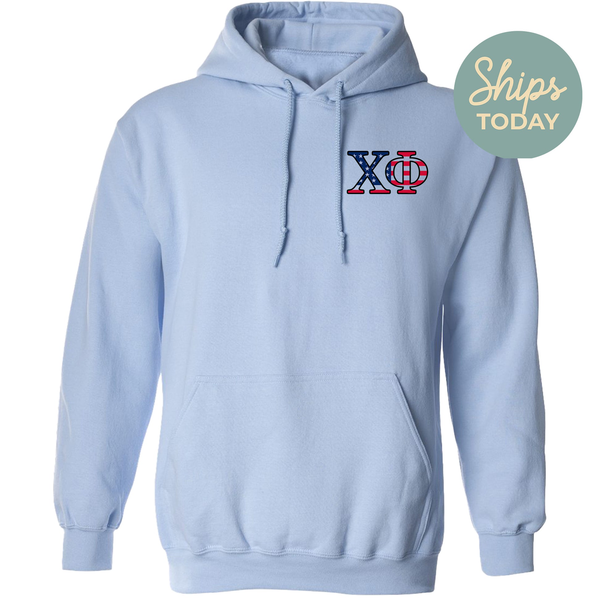 a light blue hoodie with the words xo on it