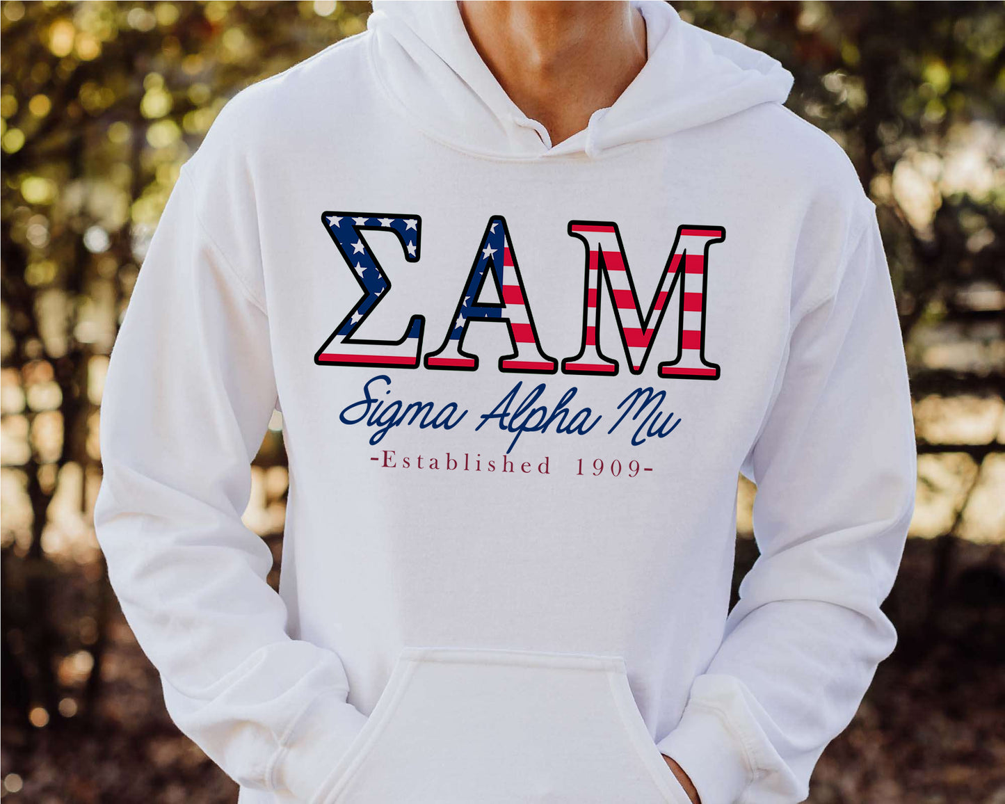 Sigma Alpha Mu American Flag Letters Fraternity Hoodie _ 1174g