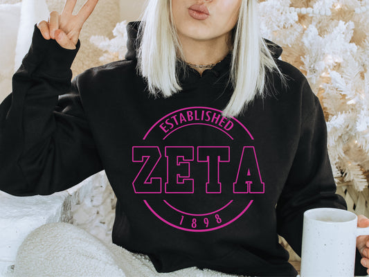 Zeta Tau Alpha Pink Stamp Sorority Hoodie _ 76g