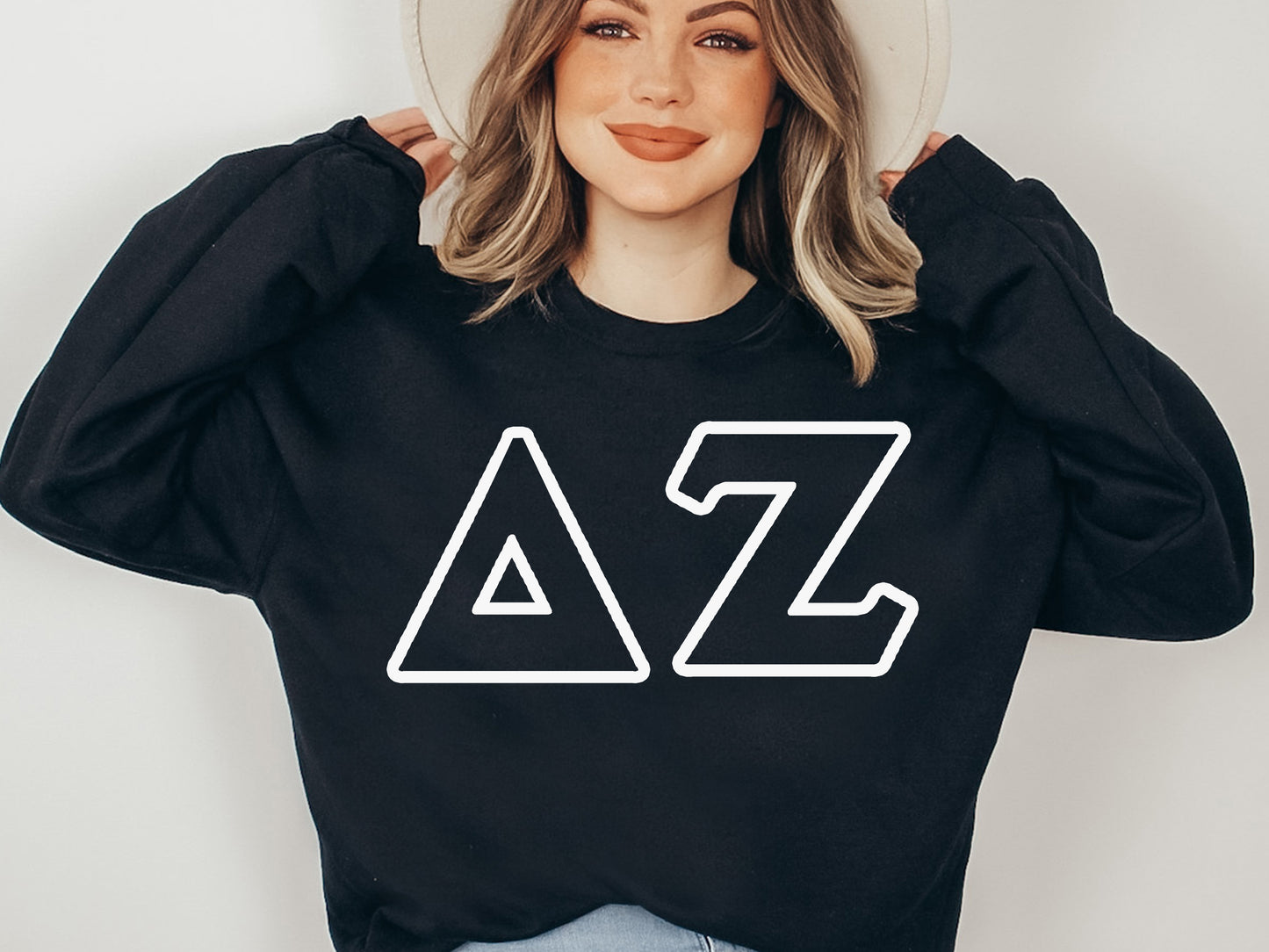 Delta Zeta White Letter Outline Sorority Sweatshirt _ 30804g