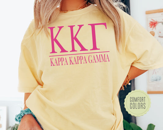 Kappa Kappa Gamma Loud Letters Comfort Colors Sorority T-shirt _ 483g