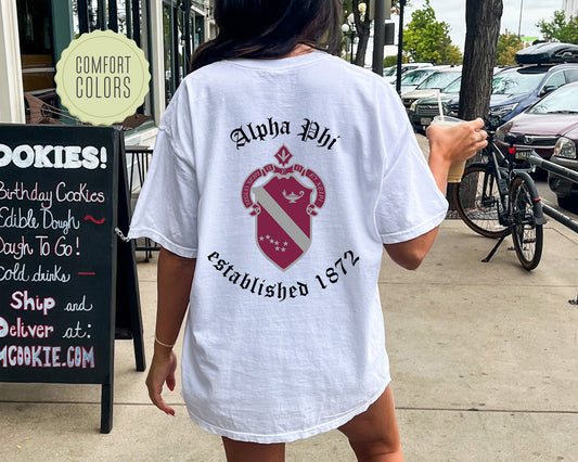 Alpha Phi Old English Crest Comfort Colors Sorority T-shirt _ 32925g