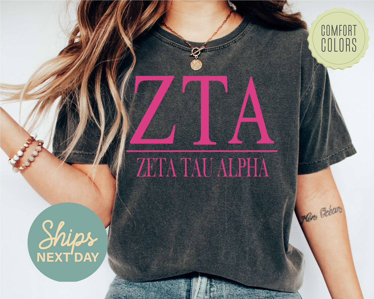 Zeta Tau Alpha Loud Letters Comfort Colors Sorority T-shirt _ 491g