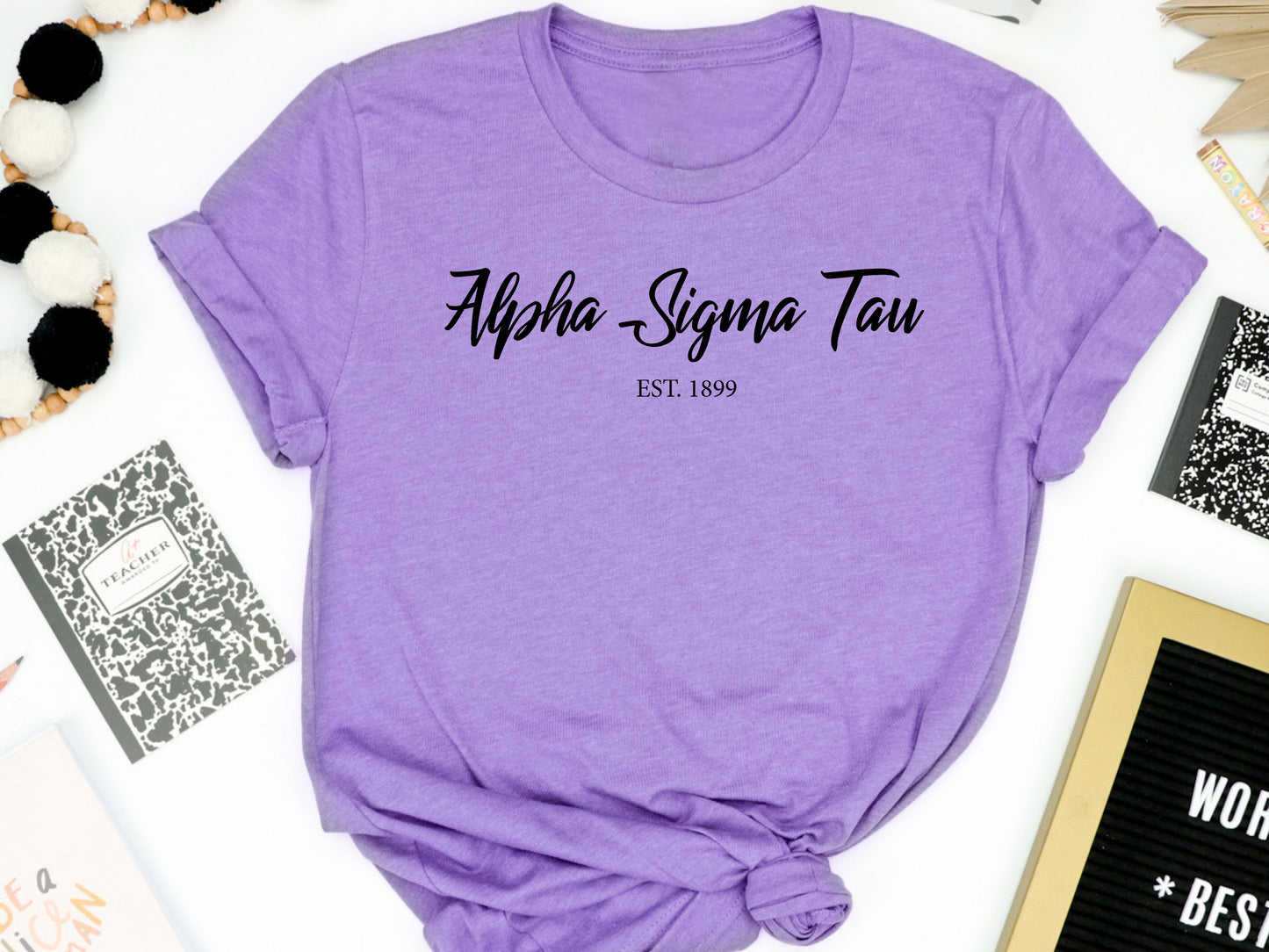 Alpha Sigma Tau Black Flowy Sorority T-shirt _ 84g