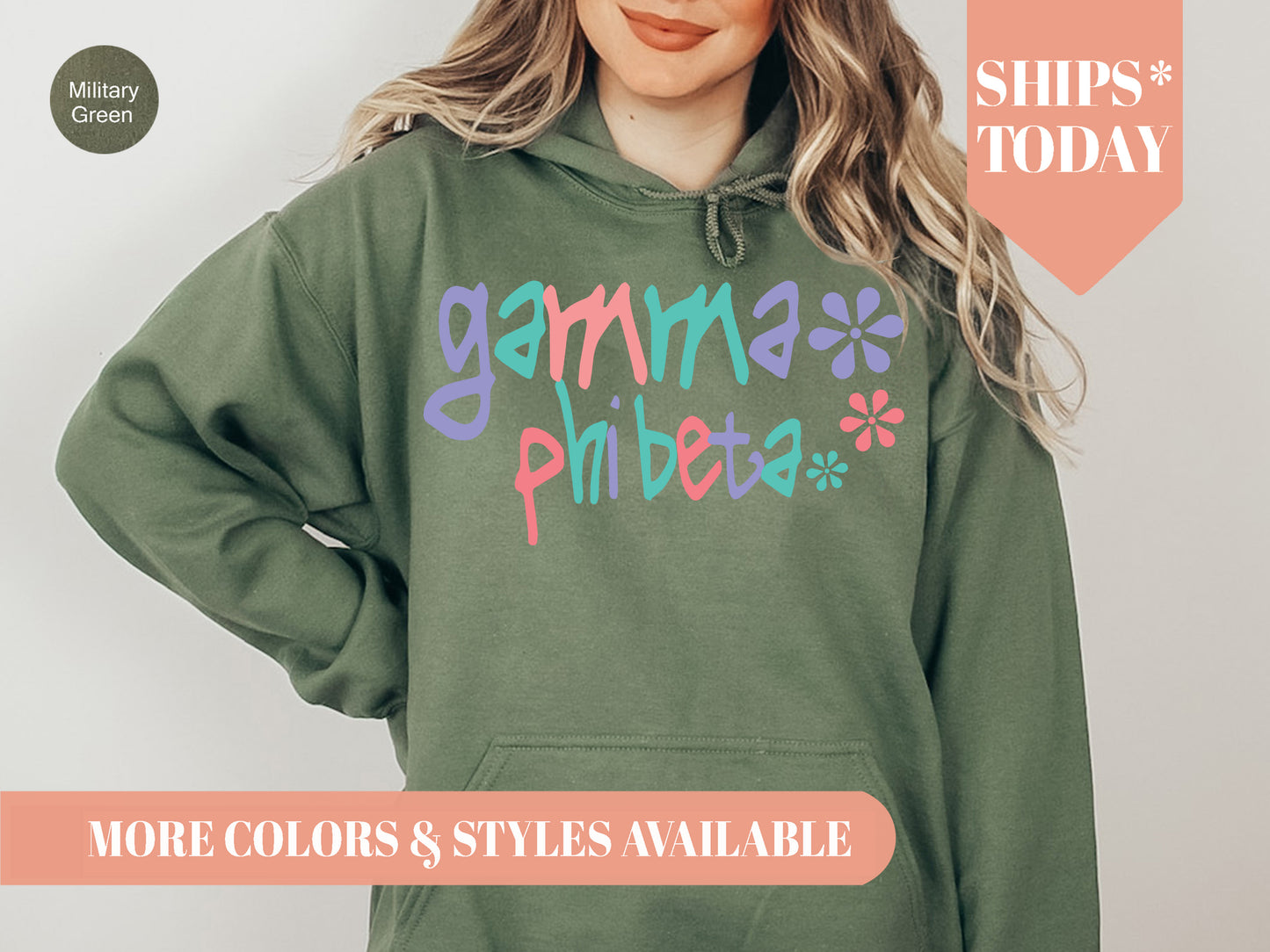 Gamma Phi Beta Colorful Floral Sorority Hoodie _ 2617g