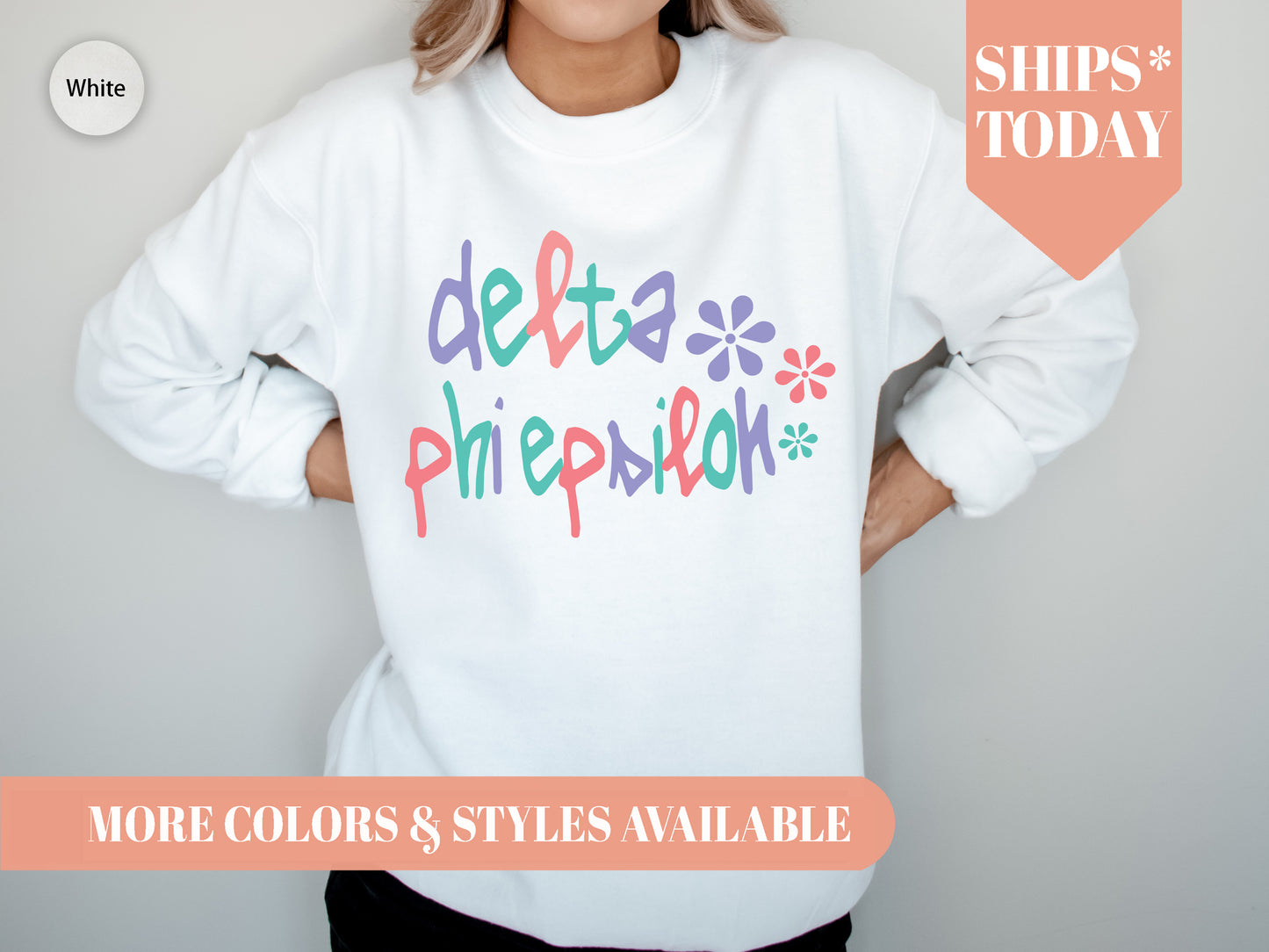 Delta Phi Epsilon Colorful Floral Sorority Sweatshirt _ 2615g