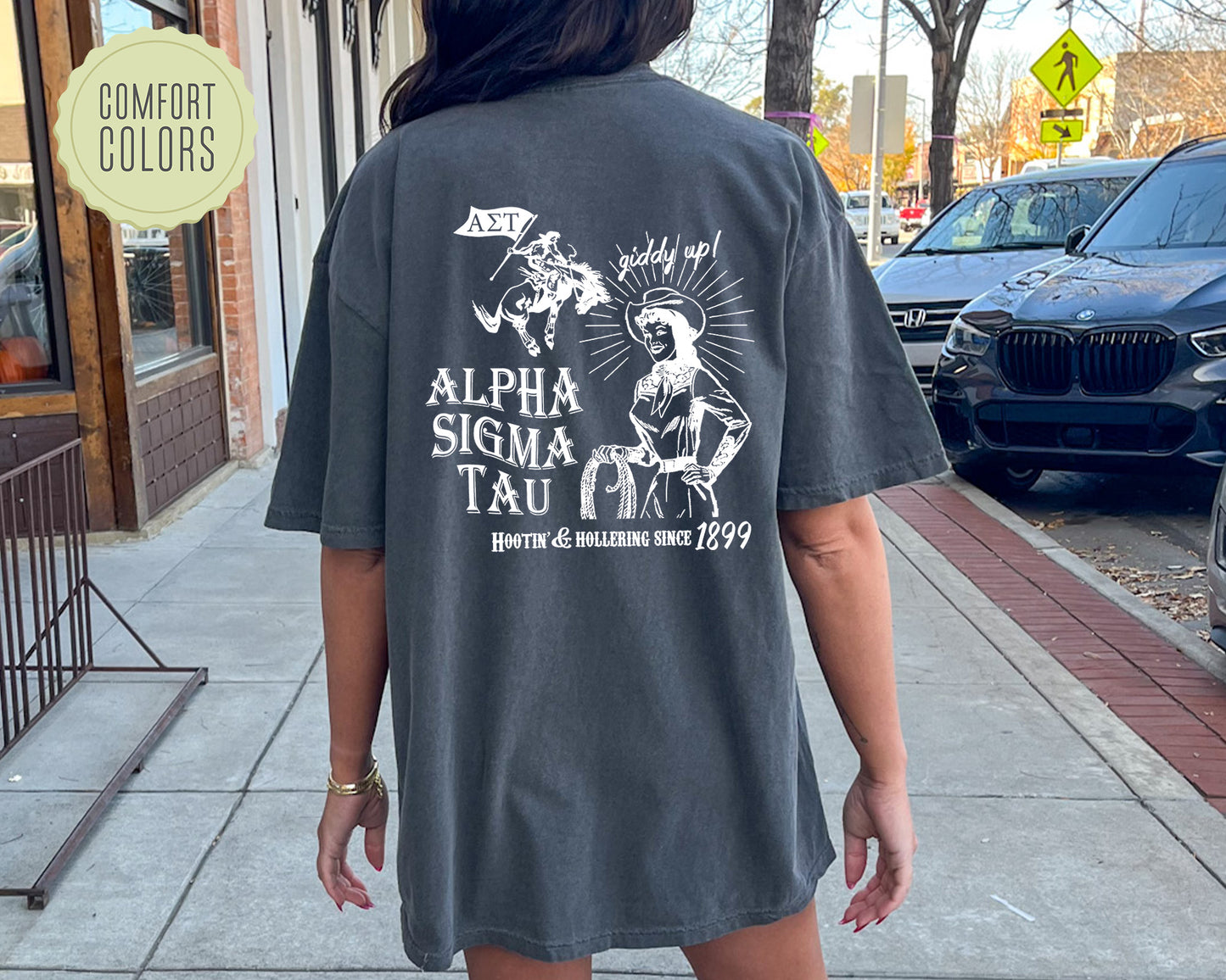 Alpha Sigma Tau Howdy Cowgirl Comfort Colors Sorority T-shirt _ 35366g