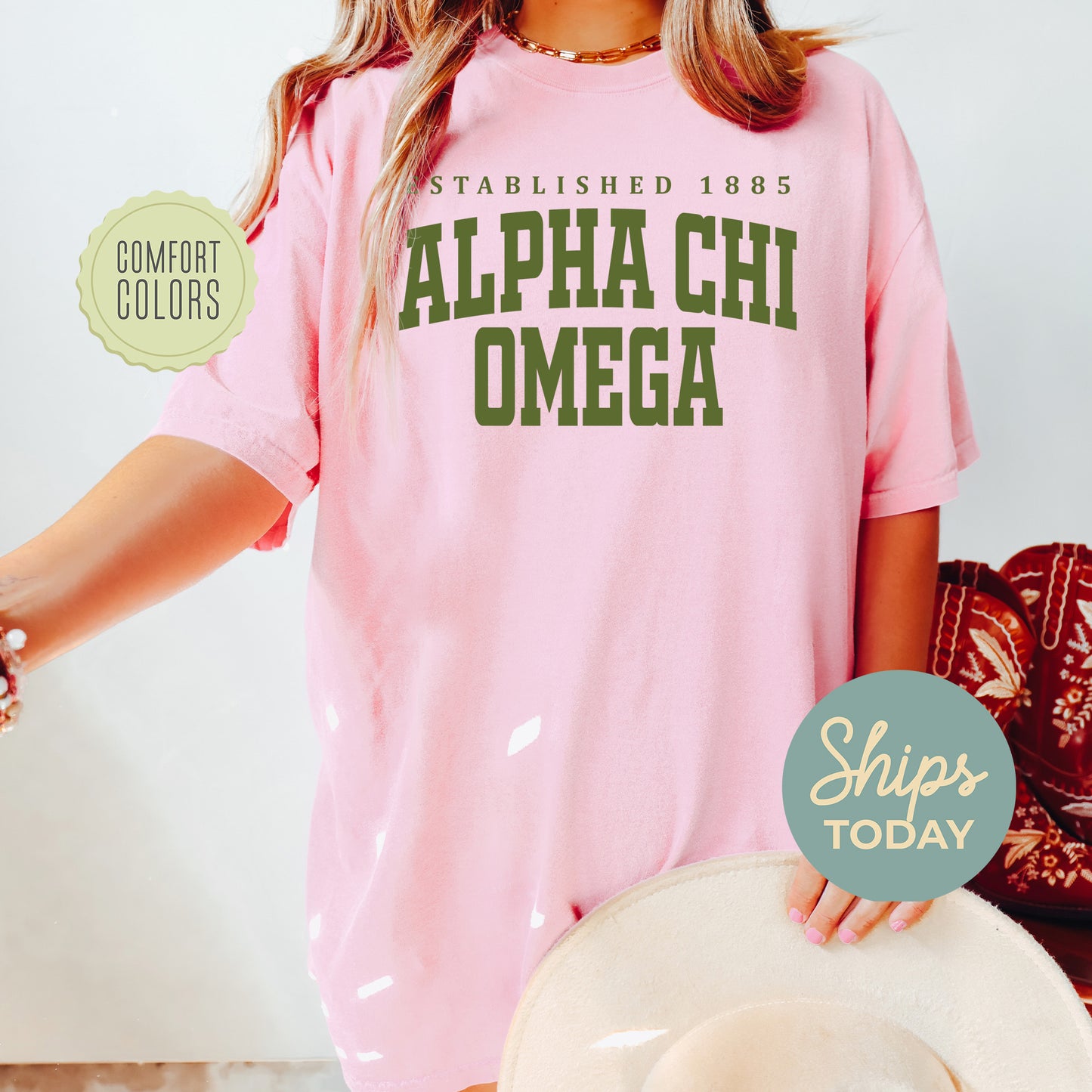 Alpha Chi Omega Bold Letters Comfort Colors Sorority T-shirt _ 35120g