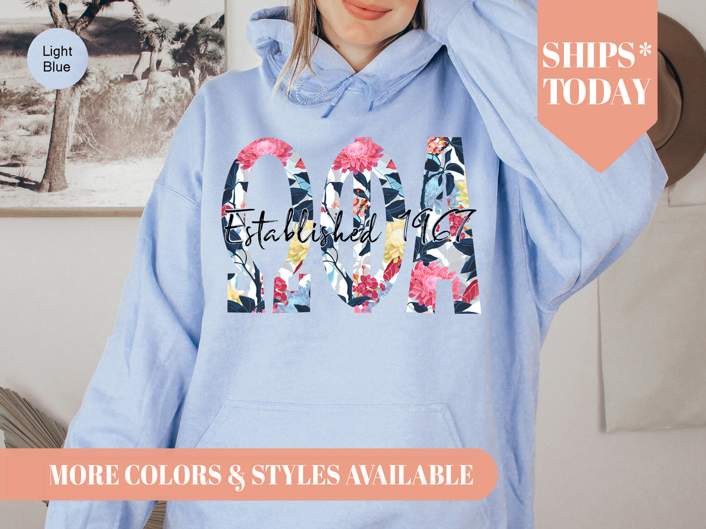 Omega Phi Alpha Floral Block Sorority Hoodie _ 3517g