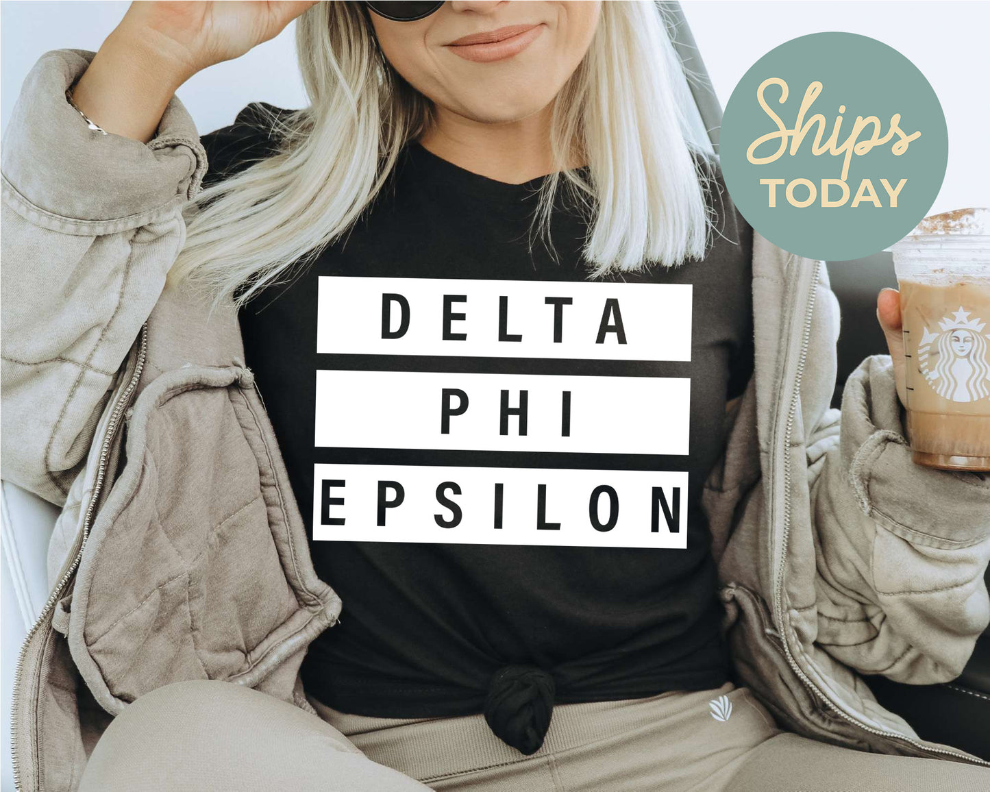 Delta Phi Epsilon Faded White Box Sorority T-shirt _ 3345g