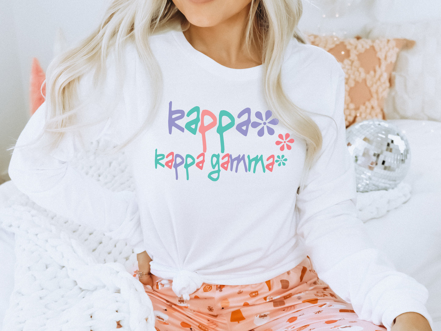 Kappa Kappa Gamma Colorful Floral Sorority Long Sleeve T-shirt _ 2620g