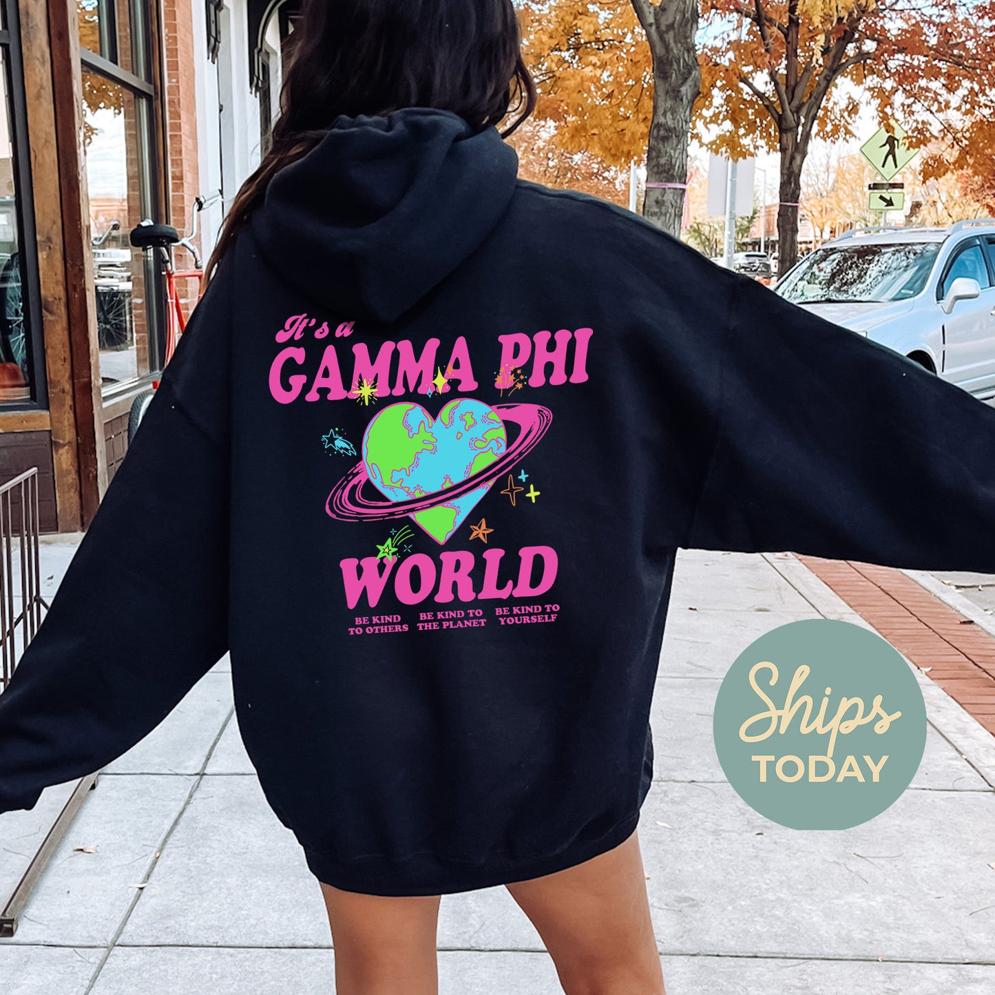Gamma Phi Beta Pink Planet Sorority Hoodie _ 34244g