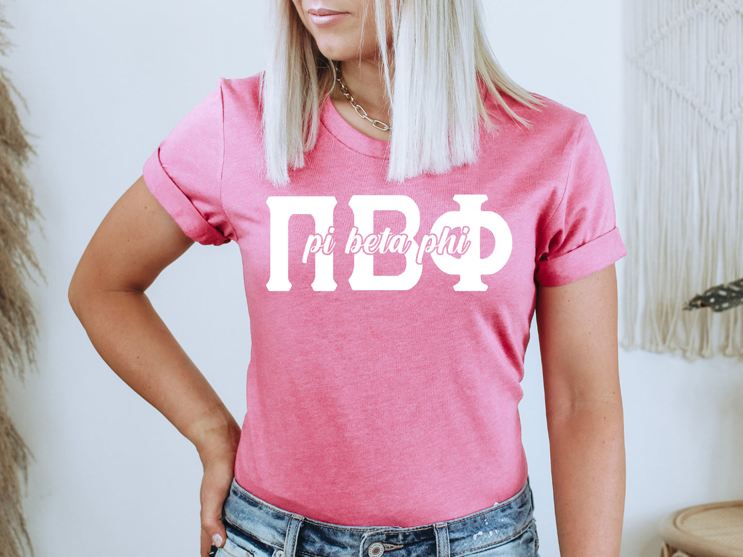 Pi Beta Phi Sliced White Letters Sorority T-shirt _ 2258g