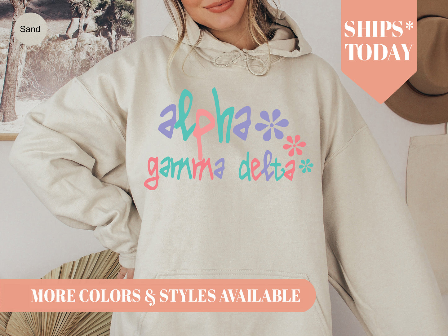 Alpha Gamma Delta Colorful Floral Sorority Hoodie _ 2606g