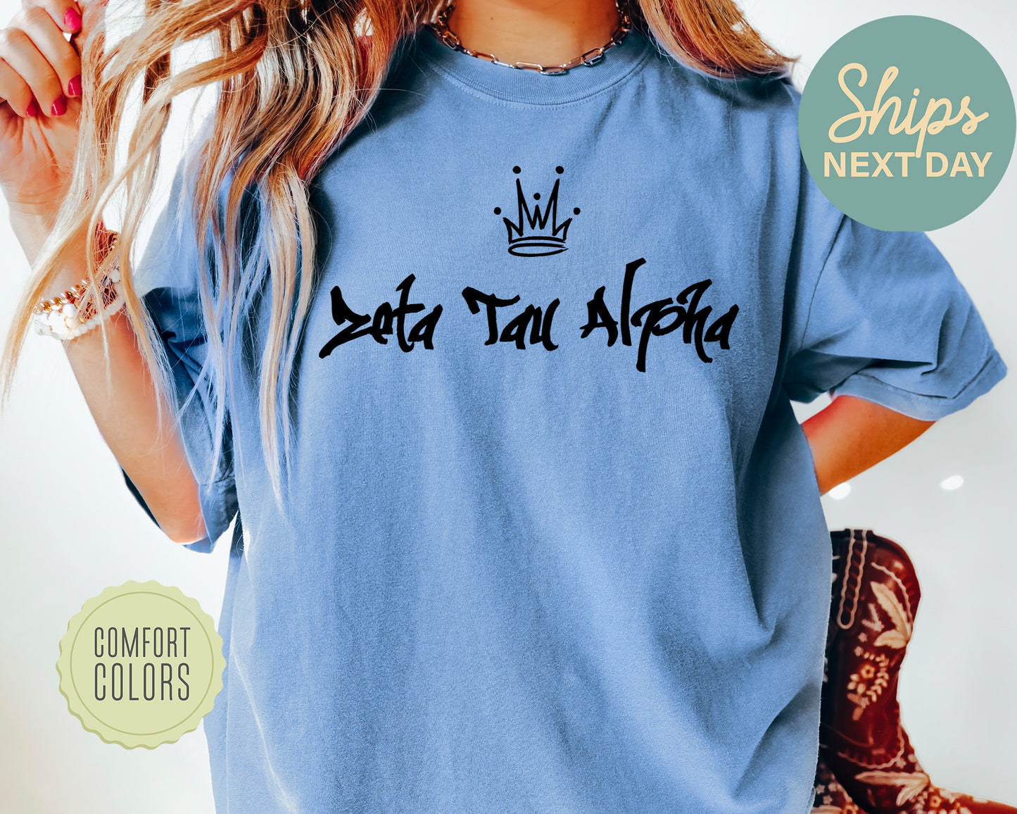 Zeta Tau Alpha Queen Comfort Colors Sorority T-shirt _ 2472g