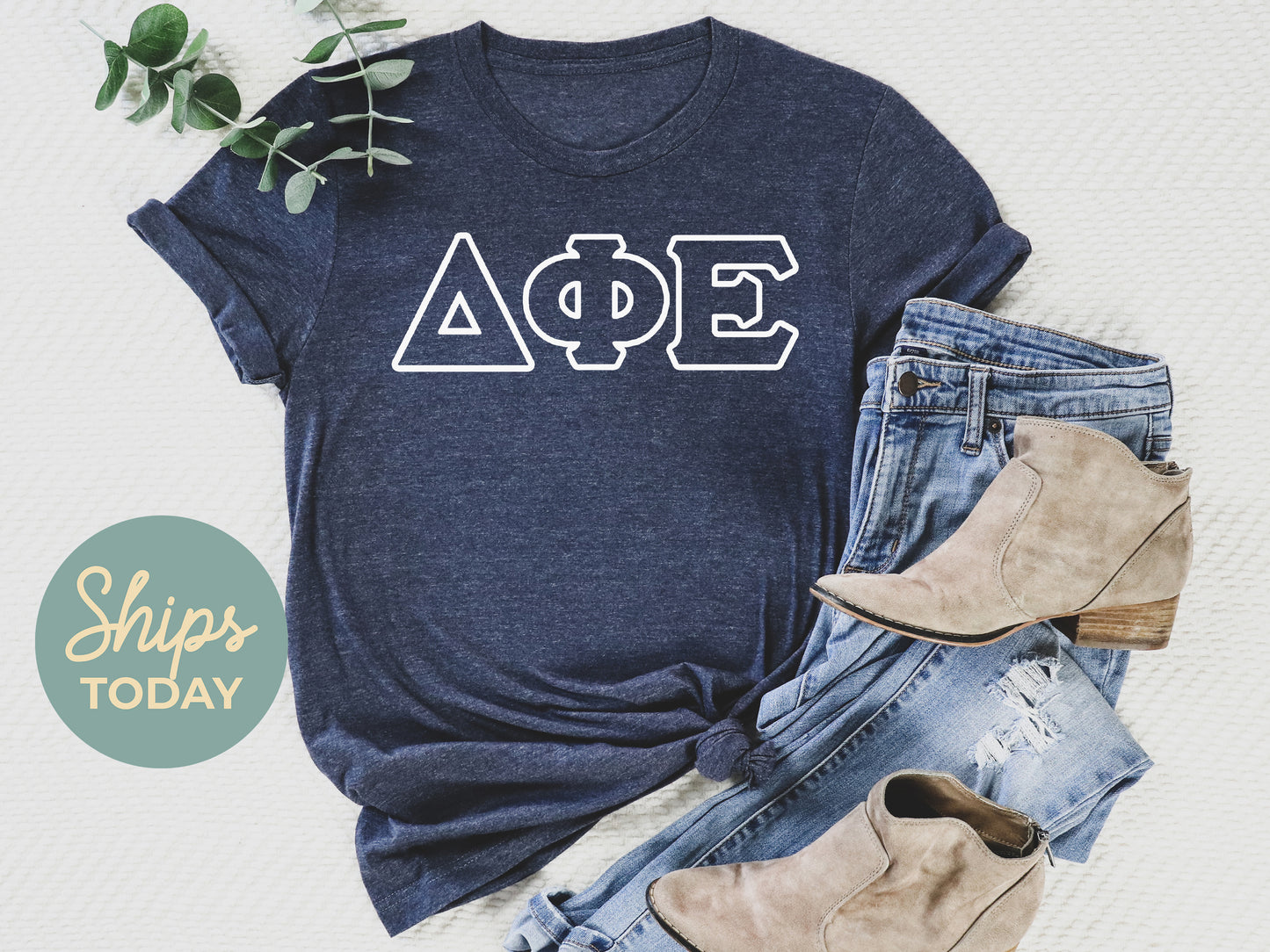 Delta Phi Epsilon White Letter Outline Sorority T-shirt _ 30803g