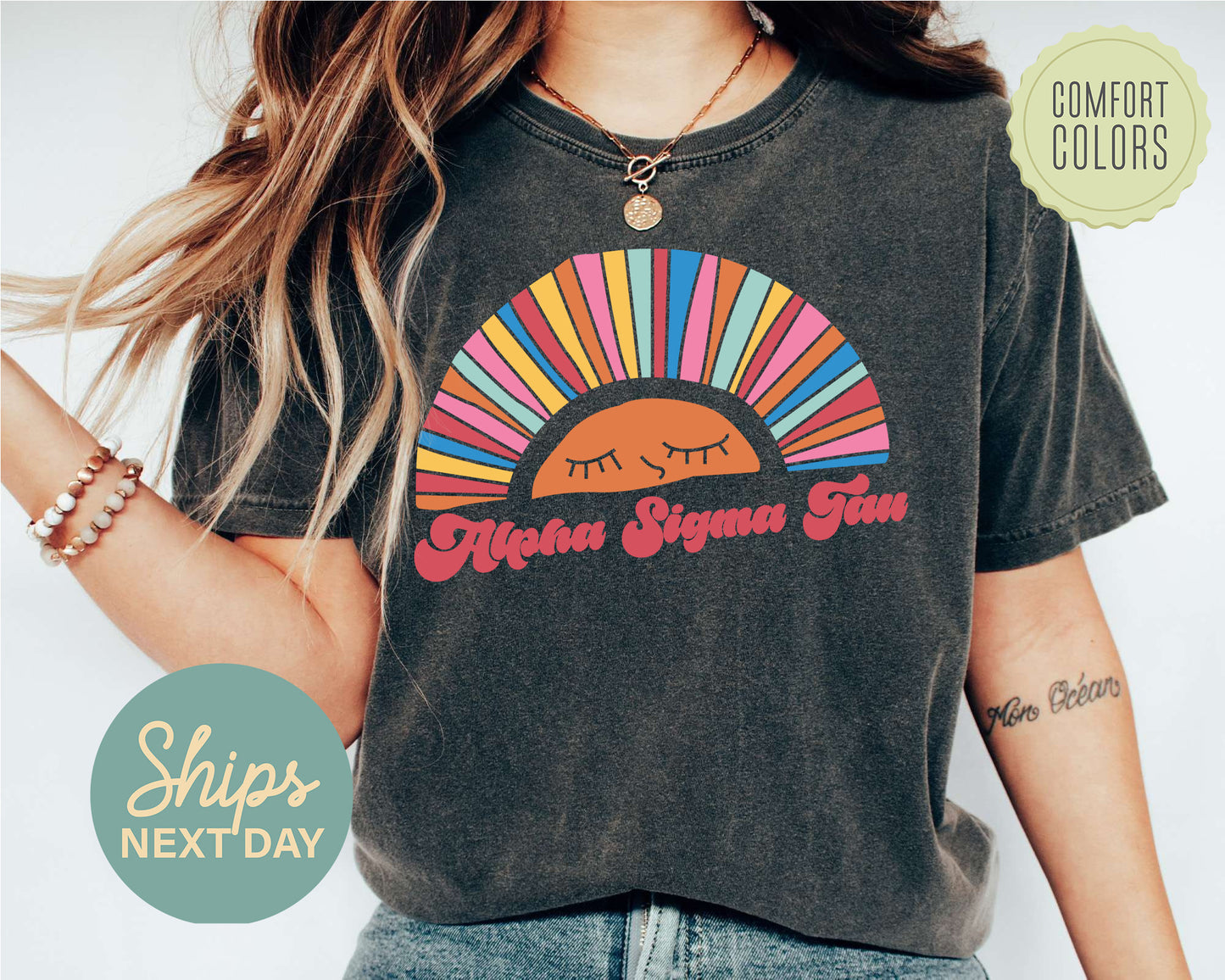 Alpha Sigma Tau Sunshine Comfort Colors Sorority T-shirt _ 3314g